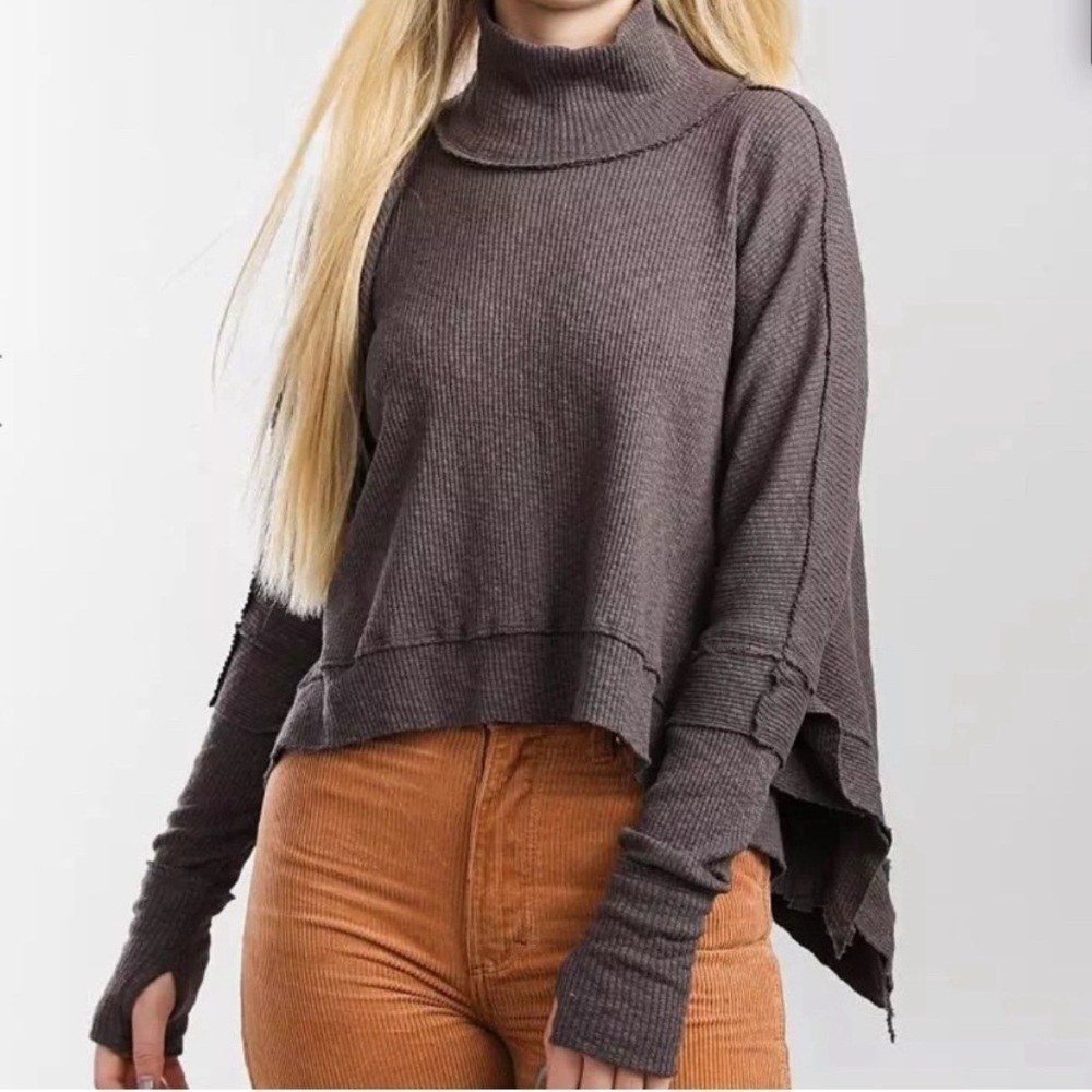 Free People We The Free Moon Daisy Thermal Pullover Brown S